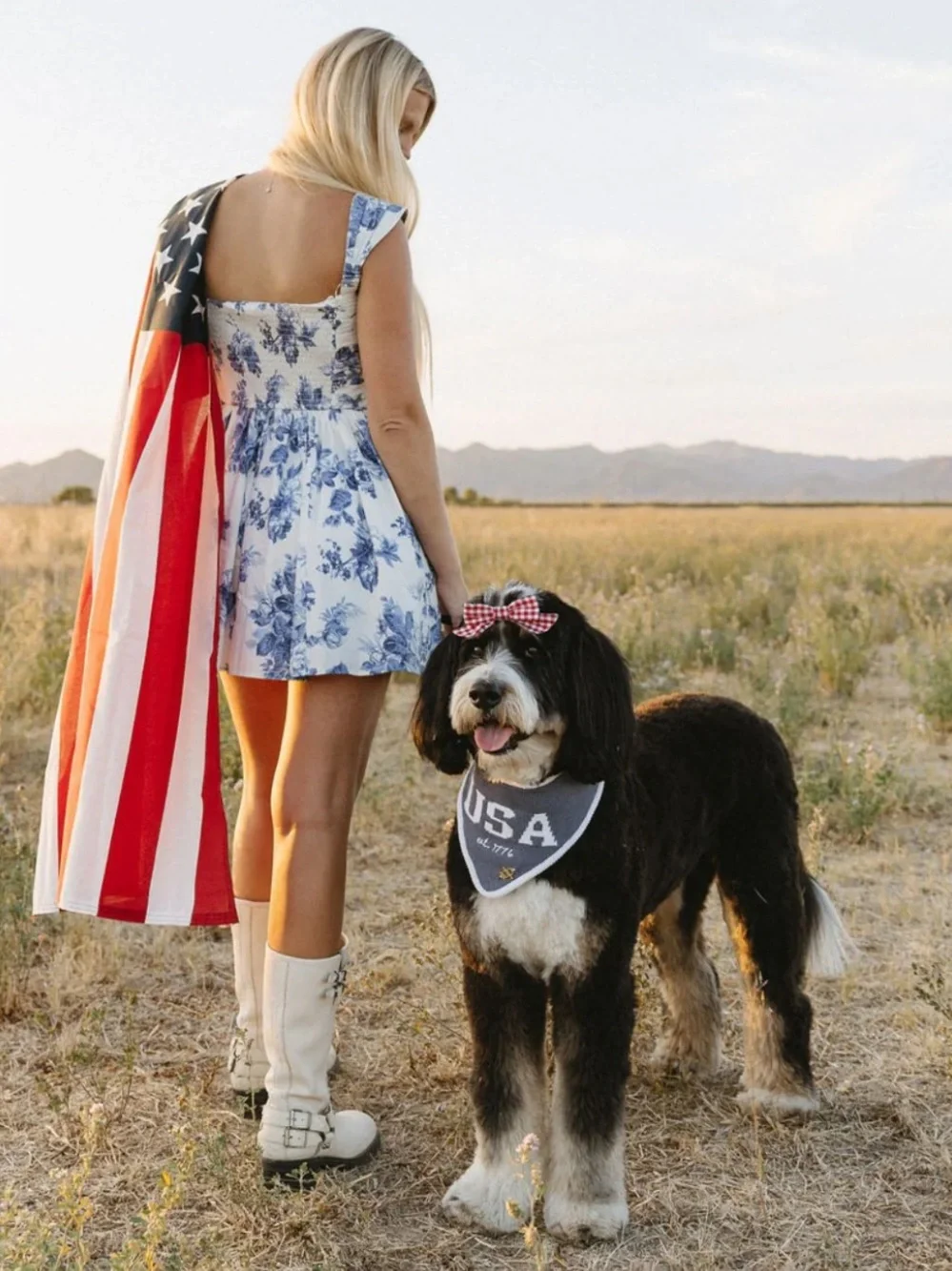 Blue USA Patriotic Dog Bandana - Knit Triangle Scarf for Dogs Size XXS NWT